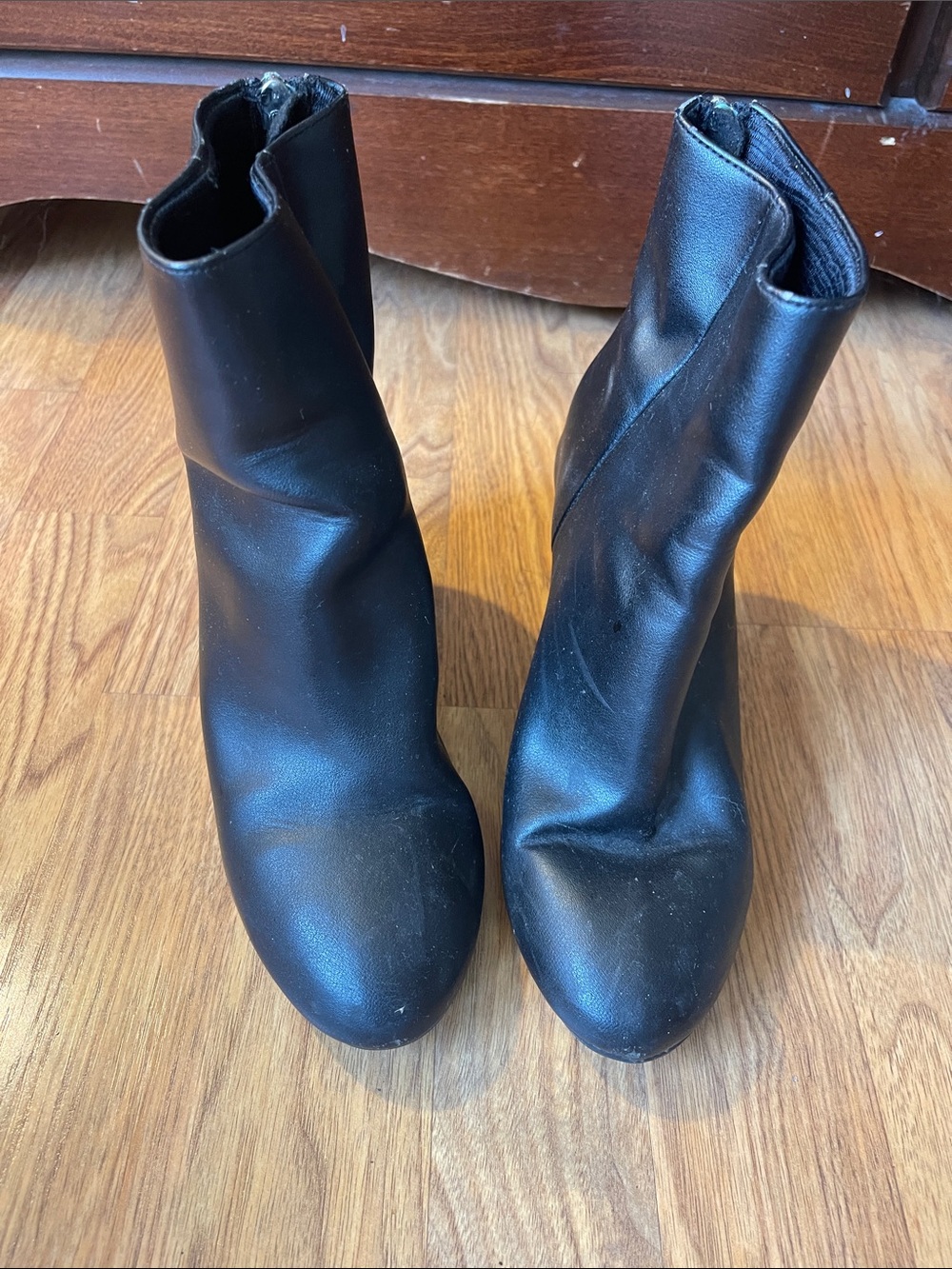 Christian Siriano Black Leather Ankle Booties with Side Zip and 3 inch heel